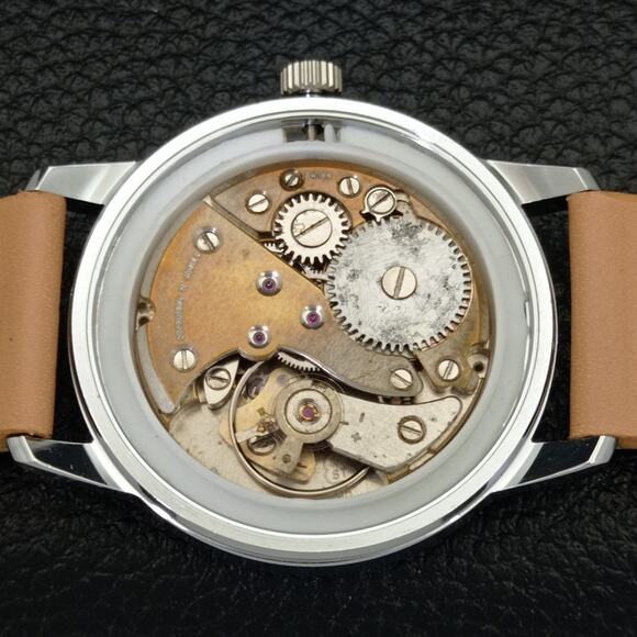 Vintage 1970 Fortis Manual Mens Silver Watch W/Leather Strap & Black accents - Picture 9 of 9